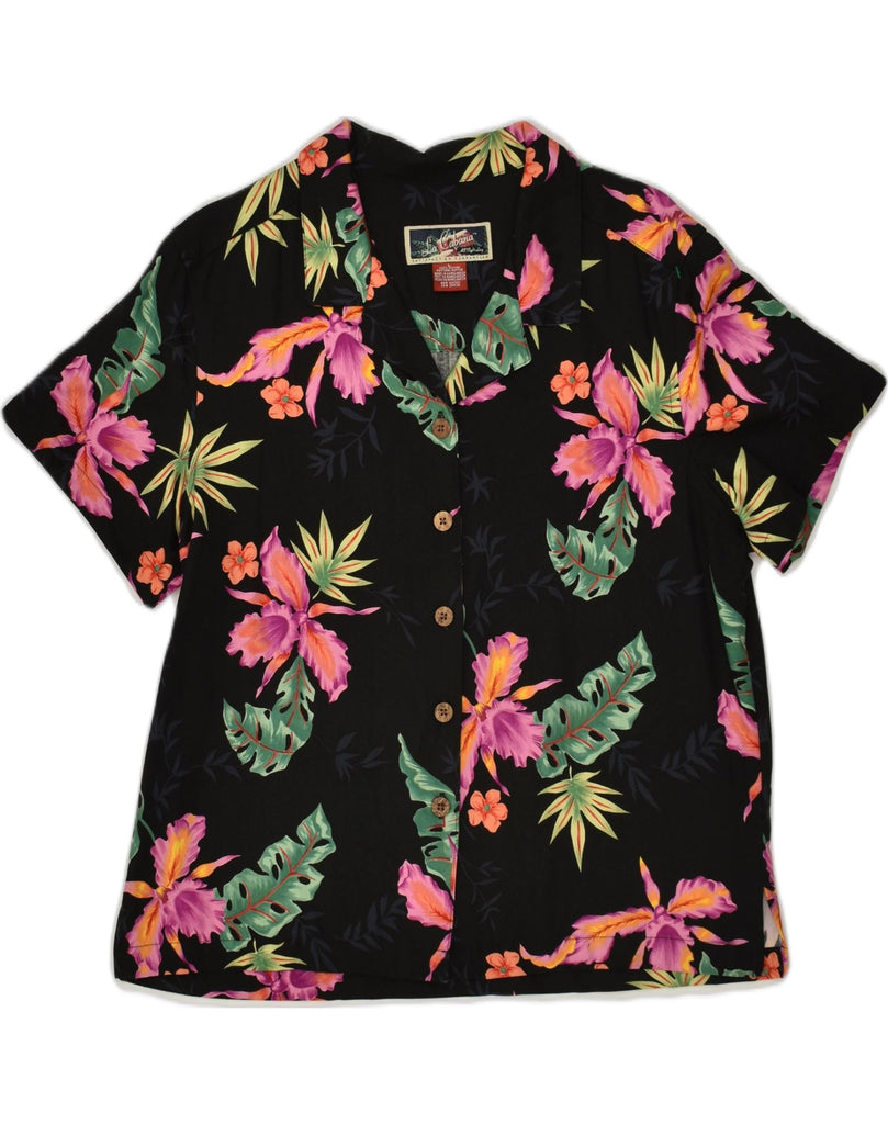 LA CABANA Womens Short Sleeve Shirt Blouse UK 14 Large Black Floral | Vintage La Cabana | Thrift | Second-Hand La Cabana | Used Clothing | Messina Hembry 