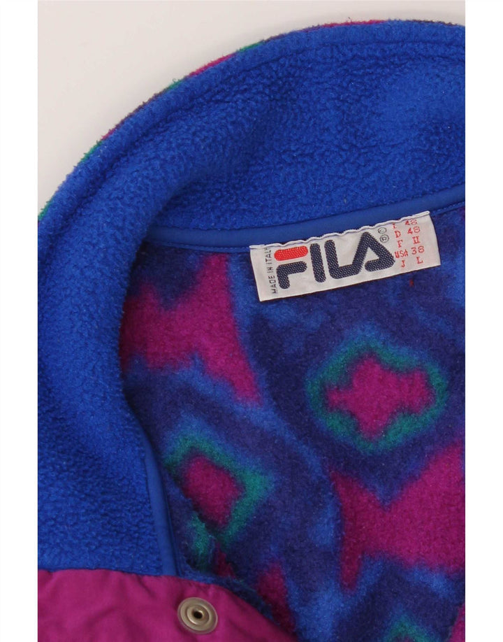 Fila Mens Button Neck Fleece Jumper IT 48 Medium Blue Geometric