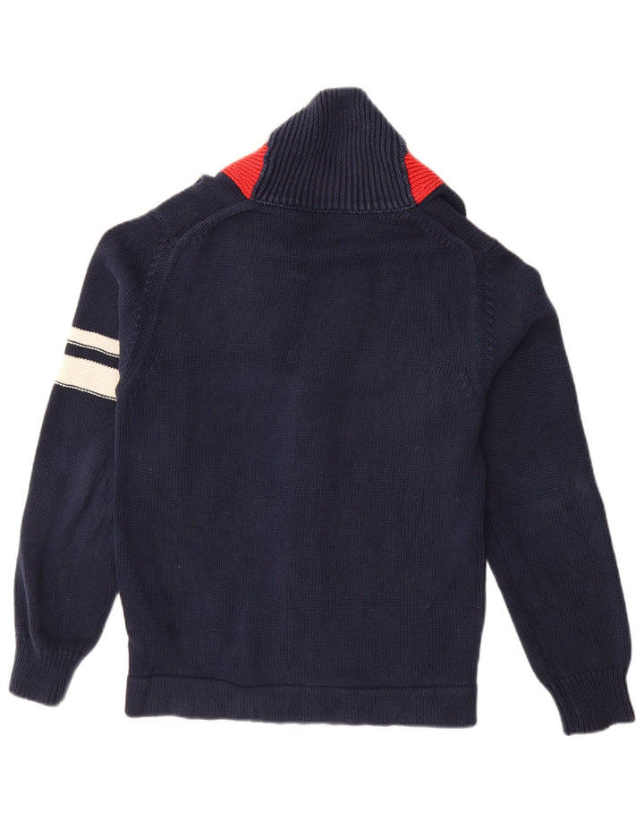 FRED PERRY Mens Cardigan Sweater Medium Navy Blue Colourblock Cotton