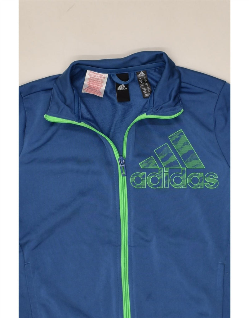 ADIDAS Boys Graphic Tracksuit Top Jacket 9-10 Years Blue Polyester | Vintage Adidas | Thrift | Second-Hand Adidas | Used Clothing | Messina Hembry 