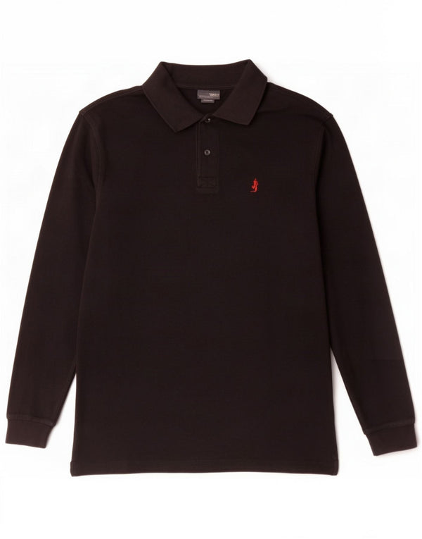 Marlboro Classics Mens Long Sleeve Polo Shirt Medium Black Cotton