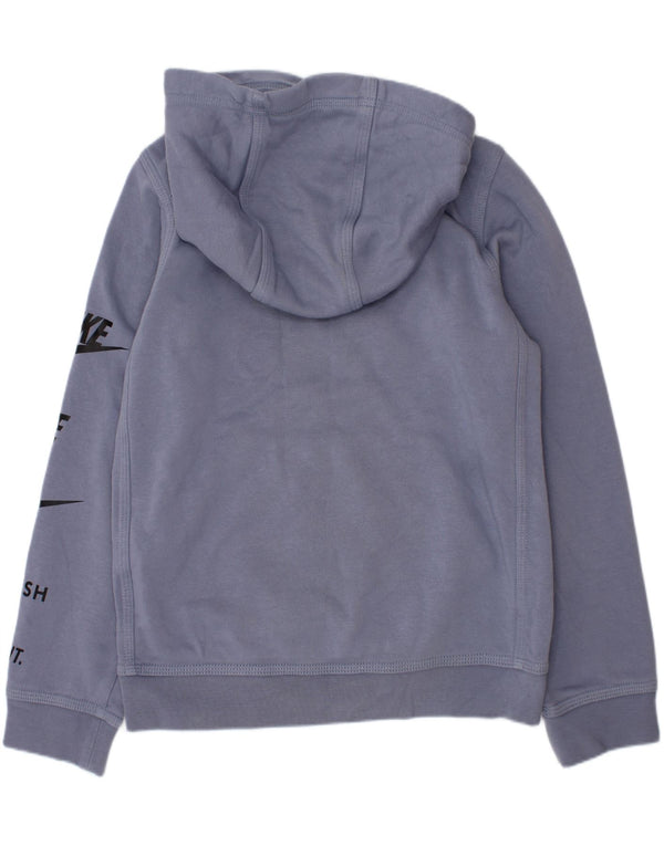 Nike Boys Swoosh Graphic Hoodie Jumper 8-9 Years Small Blue Cotton