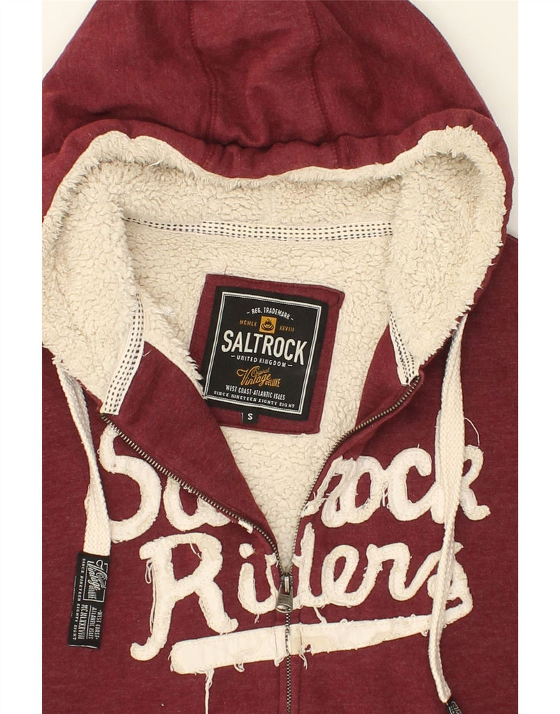 SALTROCK Mens Graphic Sherpa Zip Hoodie Sweater Small Burgundy Cotton | Vintage Saltrock | Thrift | Second-Hand Saltrock | Used Clothing | Messina Hembry 