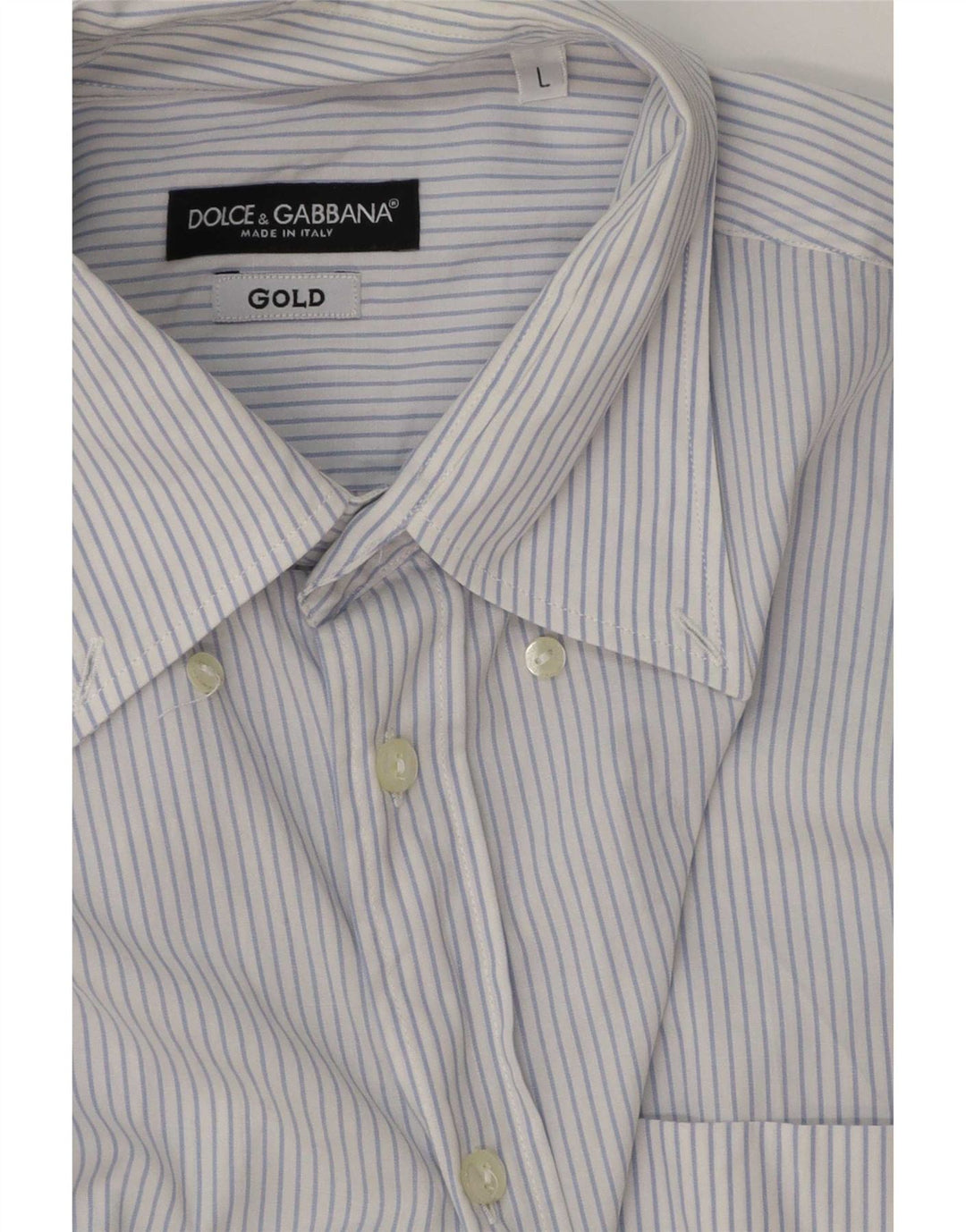 Dolce & Gabbana Mens Shirt Large Blue Pinstripe Cotton