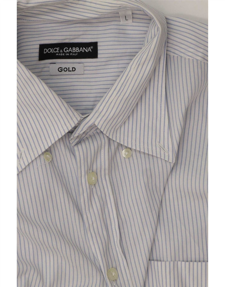 Dolce & Gabbana Mens Shirt Large Blue Pinstripe Cotton