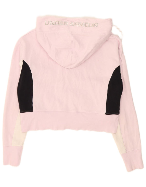 Under Armour Womens Crop Hoodie Jumper UK 14 Medium Pink Colourblock