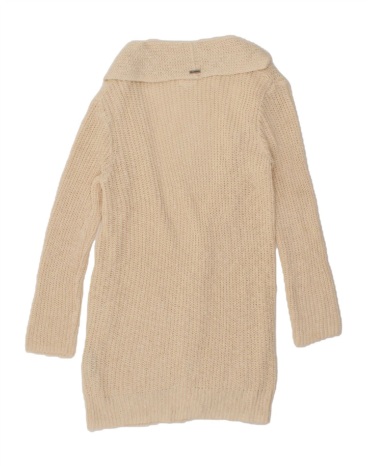 BILLABONG Womens Longline Open Cardigan Sweater UK 10 Small Off White Vintage Billabong and Second-Hand Billabong from Messina Hembry 
