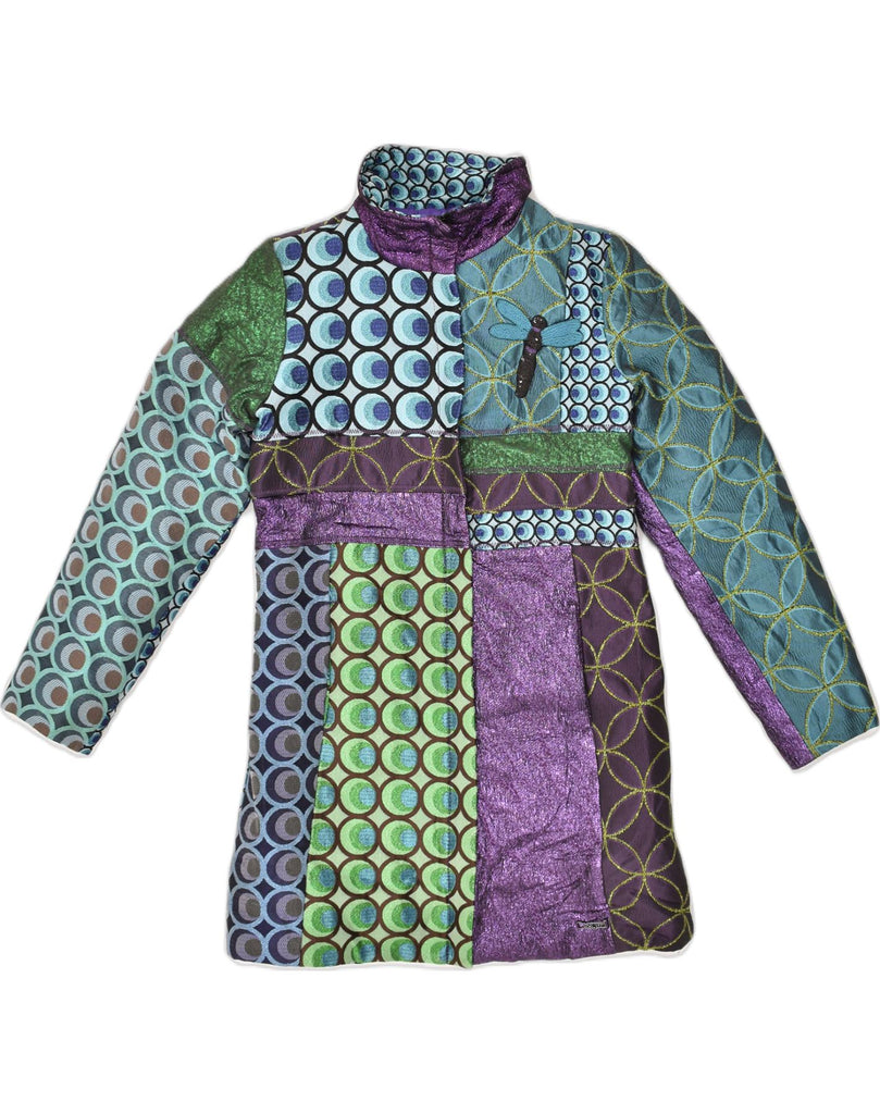 DESIGUAL Womens Overcoat UK 10 Small Multicoloured Geometric Polyester | Vintage Desigual | Thrift | Second-Hand Desigual | Used Clothing | Messina Hembry 