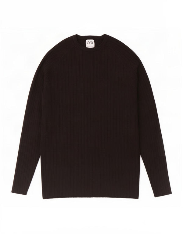 Zara Mens Crew Neck Jumper Sweater Medium Black Viscose