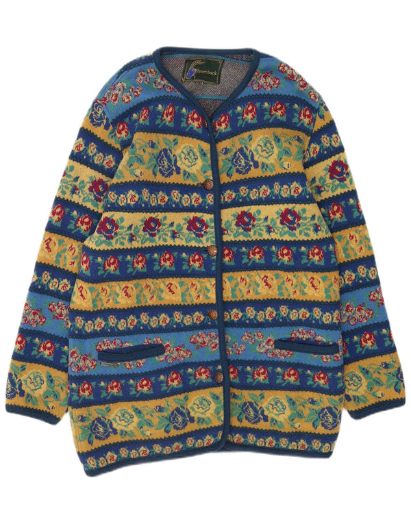 Vintage Womens Longline Oversized Cardigan Sweater IT 44 Medium Blue Floral