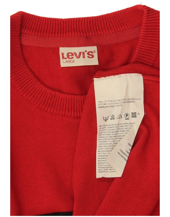 Levi's Mens Crew Neck Jumper Sweater Large Red Striped Cotton