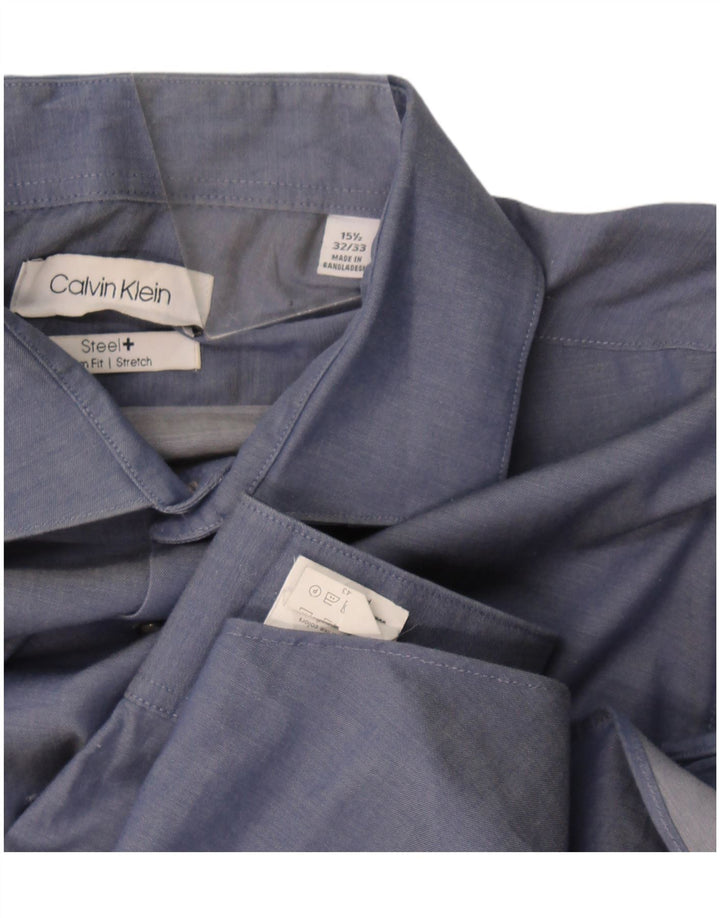Calvin Klein Mens Slim Fit Shirt Size 15 1/2 Medium Blue Cotton