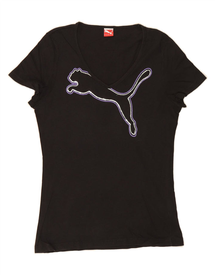 PUMA Womens Graphic T-Shirt Top UK 12 Medium  Black Cotton Vintage Puma and Second-Hand Puma from Messina Hembry 