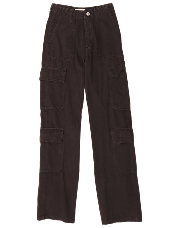 Zara Womens Wide Leg Cargo Trousers EU 32 2XS W22 L31 Black Cotton