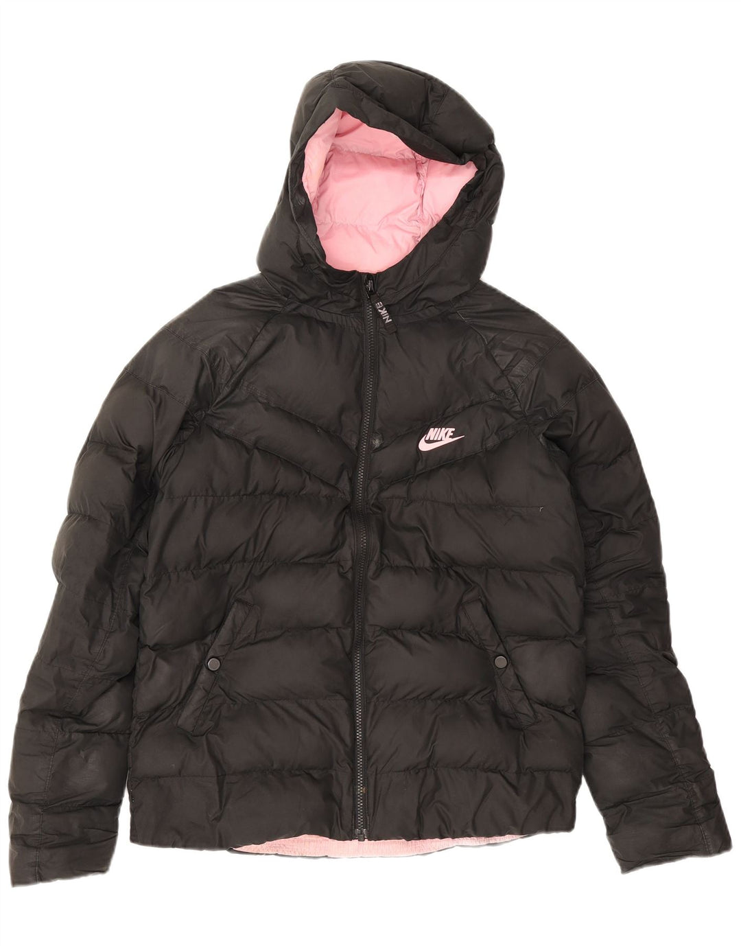 Nike Girls Hooded Padded Jacket 13-14 Years XL Black Polyester