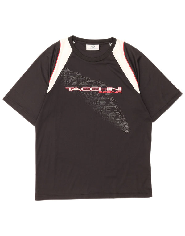 Sergio Tacchini Mens Graphic T-Shirt Top Medium Black Colourblock Polyester