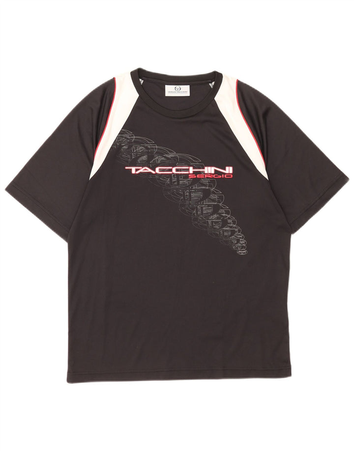 Sergio Tacchini Mens Graphic T-Shirt Top Medium Black Colourblock Polyester