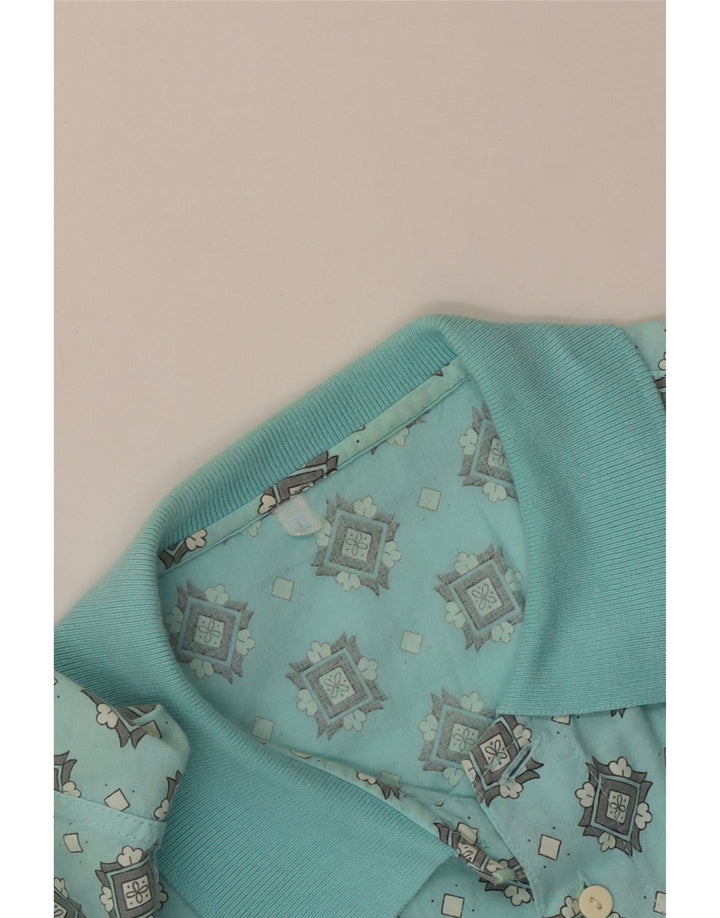 Vintage Mens Short Sleeve Shirt Large Turquoise Geometric