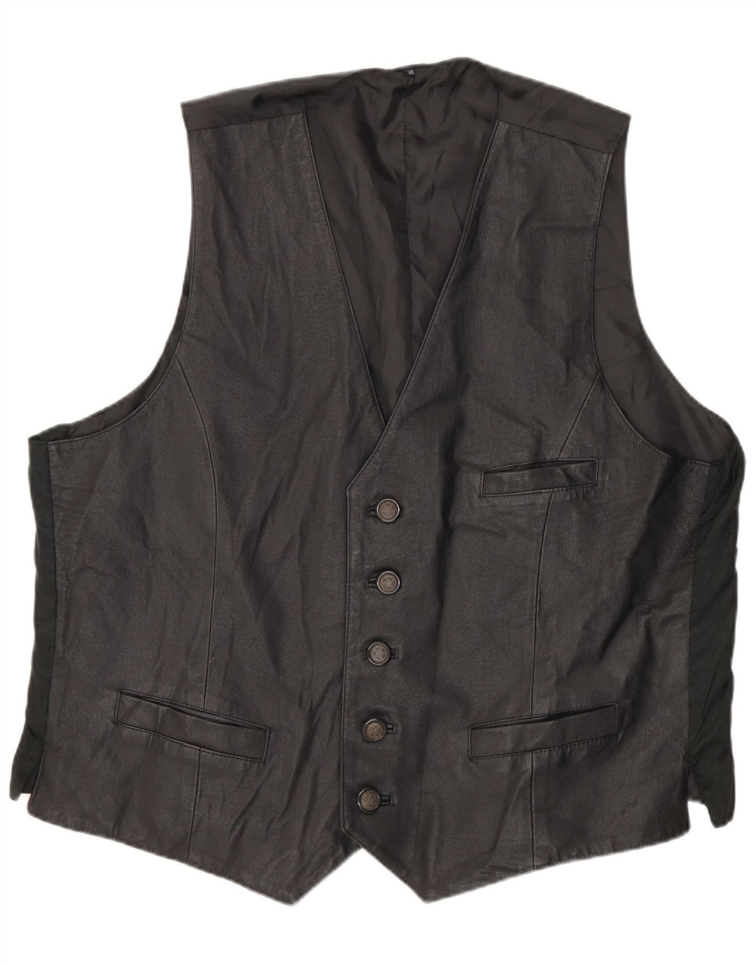 Vintage Mens Leather Waistcoat Medium Black