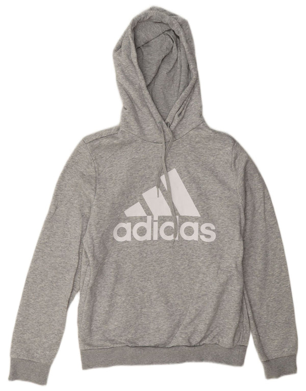 Adidas Womens Graphic Hoodie Jumper UK 12/14 Medium Grey Flecked Cotton