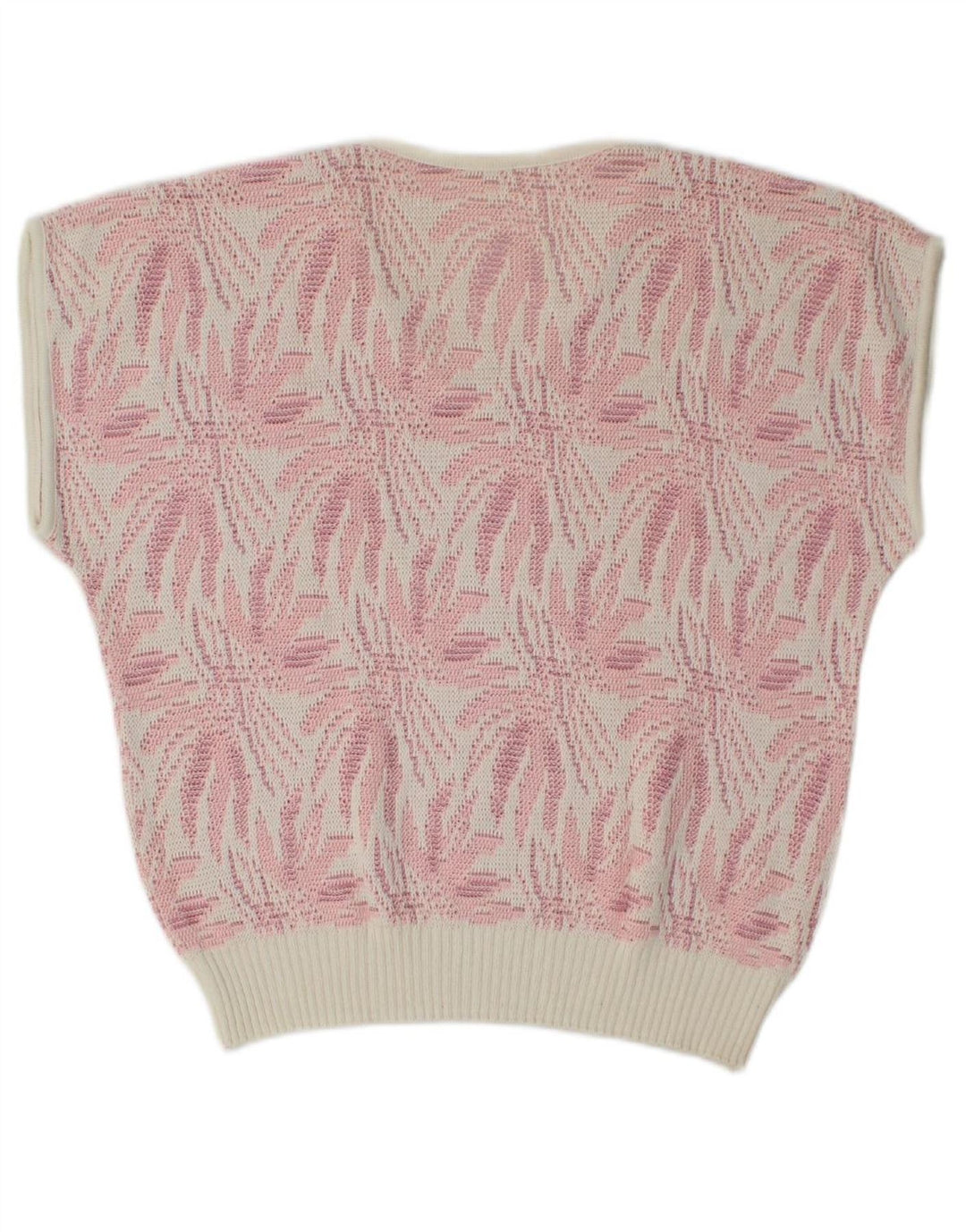 VINTAGE Womens Abstract Pattern V-Neck Jumper Sweater UK 16 Large Pink