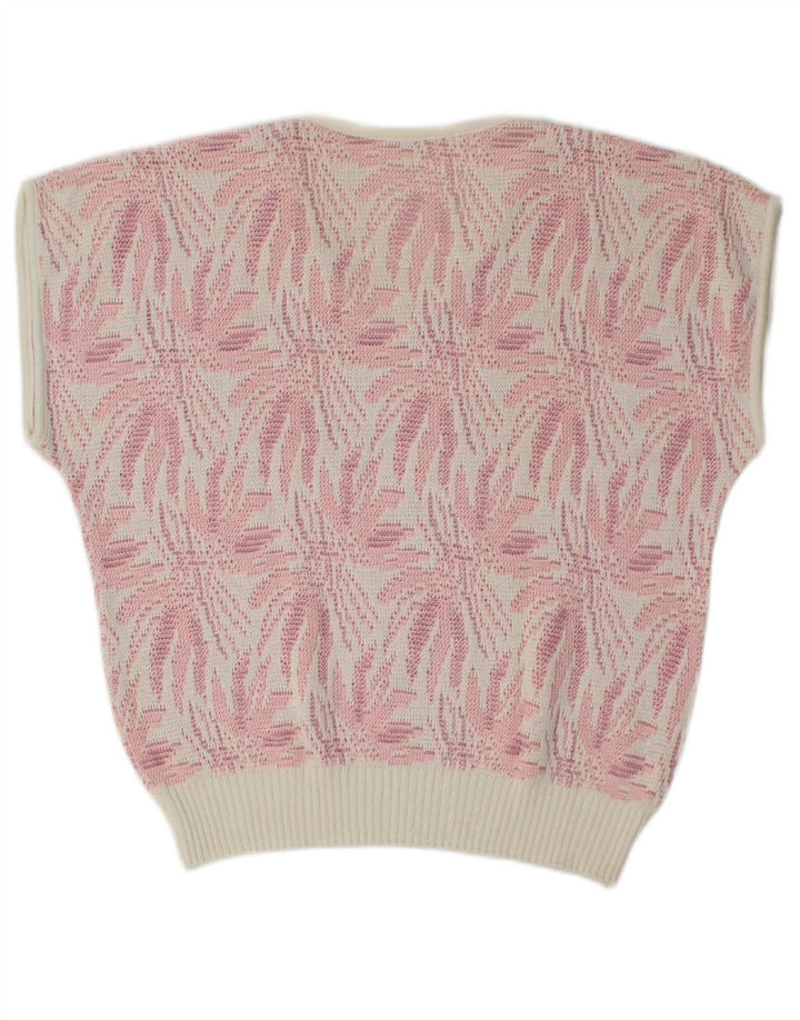 VINTAGE Womens Abstract Pattern V-Neck Jumper Sweater UK 16 Large Pink