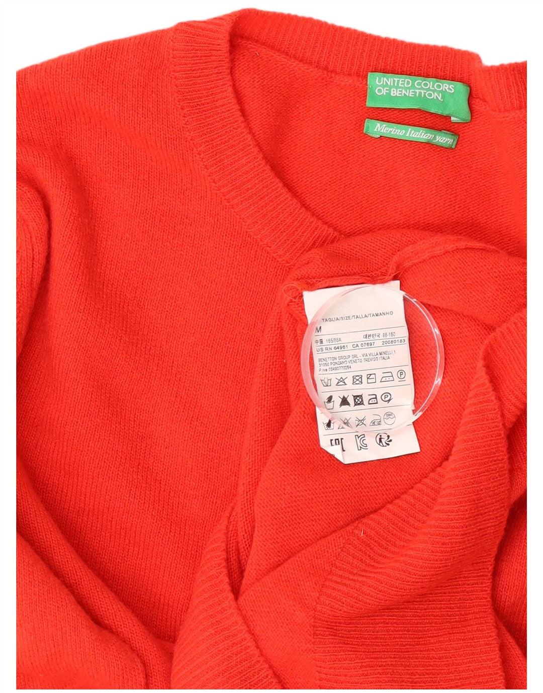 Benetton Womens Crew Neck Jumper Sweater UK 12 Medium Red Virgin Wool