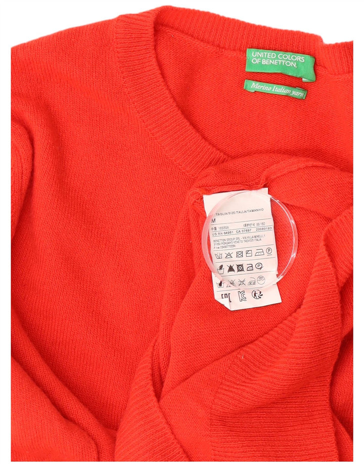 Benetton Womens Crew Neck Jumper Sweater UK 12 Medium Red Virgin Wool