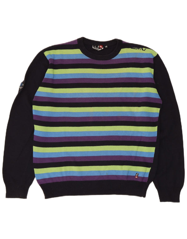 Quiksilver Boys Crew Neck Jumper Sweater 13-14 Years Black Striped Acrylic