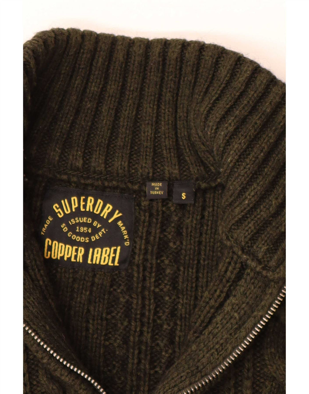 Superdry Mens Zip Neck Jumper Sweater Small Khaki Wool