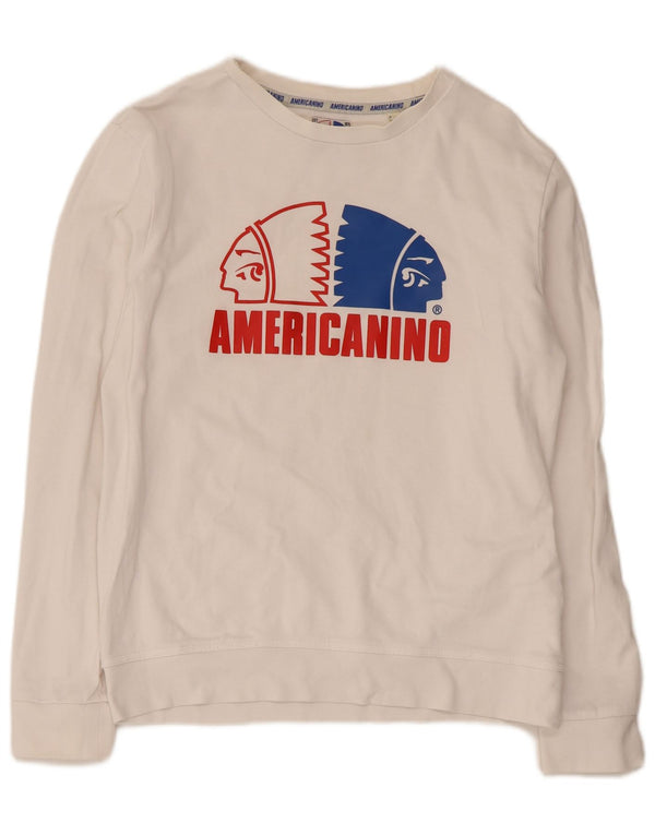 Americanino Womens Graphic Sweatshirt Jumper UK 12 Medium White Cotton