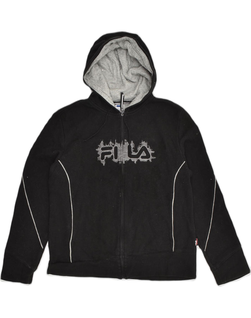 FILA Womens Graphic Zip Hoodie Sweater UK 16 Large Black Cotton | Vintage Fila | Thrift | Second-Hand Fila | Used Clothing | Messina Hembry 