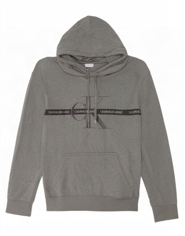 Calvin Klein Mens Graphic Hoodie Jumper Small Grey Flecked Cotton