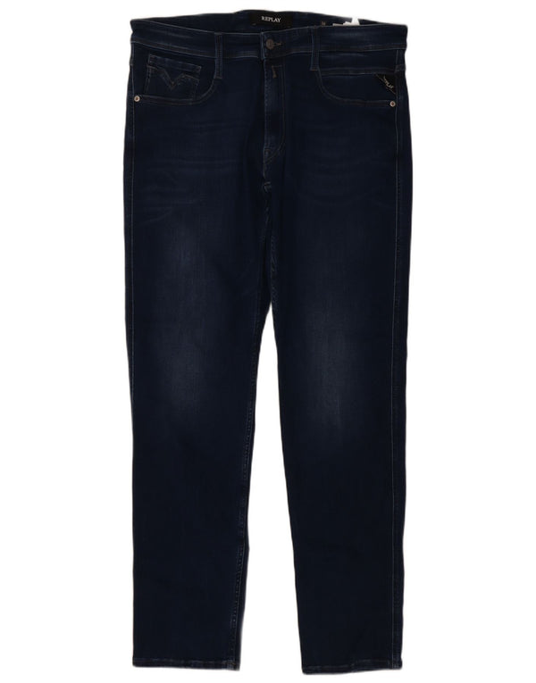 Replay Mens Slim Jeans W36 L32 Navy Blue Cotton