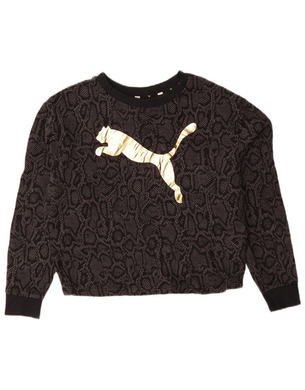 Puma Womens Crop Graphic Sweatshirt Jumper UK 14 Medium Black Animal Print