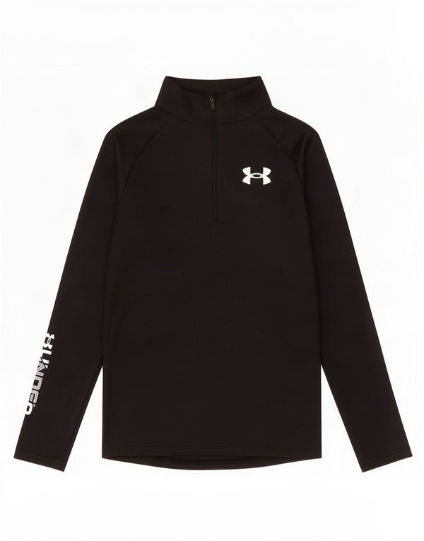 Under Armour Boys Zip Neck Graphic Top Long Sleeve 11-12 Years Large Black