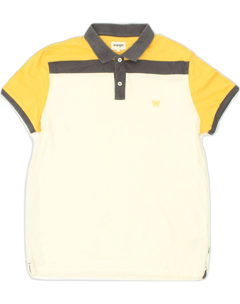 WRANGLER Mens Polo Shirt Large Yellow Colourblock Cotton | Vintage Wrangler | Thrift | Second-Hand Wrangler | Used Clothing | Messina Hembry 