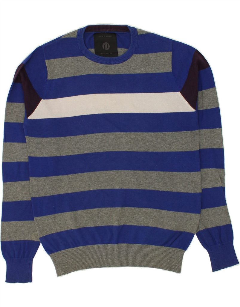 JACK & JONES Mens Premium Crew Neck Jumper Sweater Small Blue Striped | Vintage Jack & Jones | Thrift | Second-Hand Jack & Jones | Used Clothing | Messina Hembry 