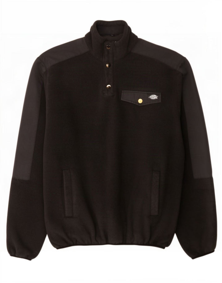 Dickies Mens Button Neck Fleece Jumper Small Black Polyester
