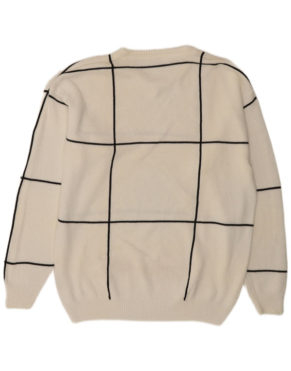 Alba Moda Womens V-Neck Jumper Sweater UK 22/24 3XL White Check Cotton