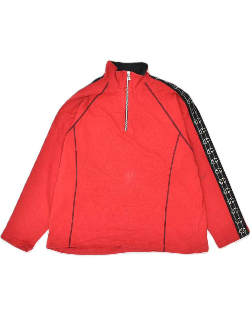 CHAMPION Mens Zip Neck Sweatshirt Jumper XL Red Cotton | Vintage | Thrift | Second-Hand | Used Clothing | Messina Hembry 