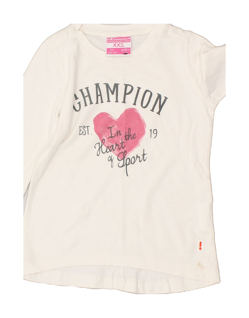 CHAMPION Girls Graphic Top 3/4 Sleeve 3-4 Years 2XS Off White Cotton | Vintage Champion | Thrift | Second-Hand Champion | Used Clothing | Messina Hembry 