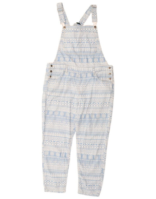 Benetton Womens Dungarees Cropped Trousers Large W34 L25 Blue Geometric