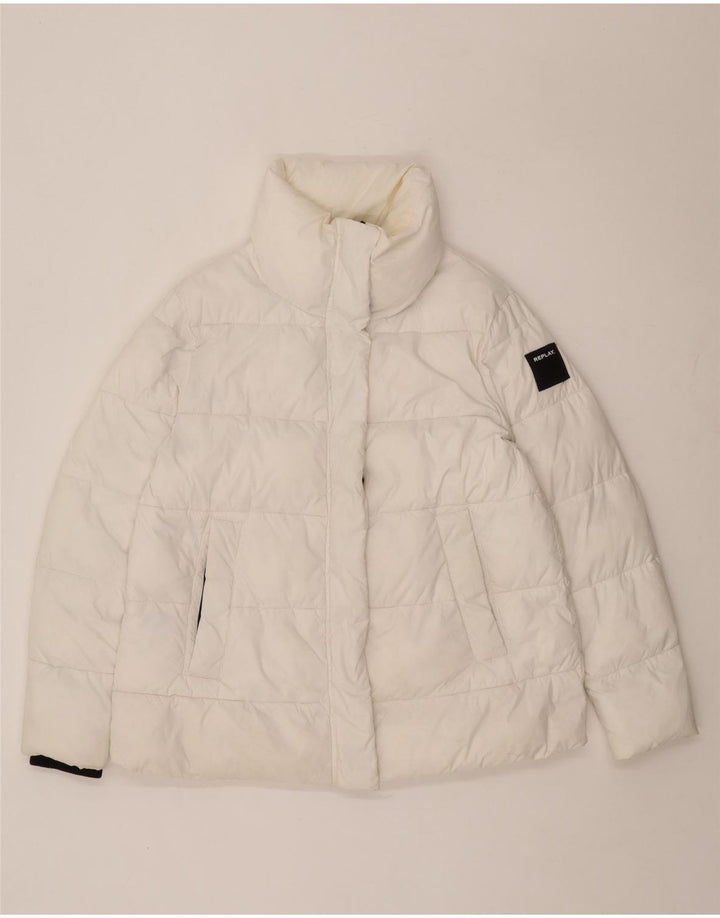 Replay Womens Graphic Oversized Padded Jacket UK 6 XS White Polyester