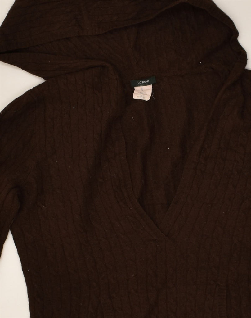 J. CREW Womens Hooded V-Neck Jumper Sweater UK 10 Small Brown Wool | Vintage J. Crew | Thrift | Second-Hand J. Crew | Used Clothing | Messina Hembry 