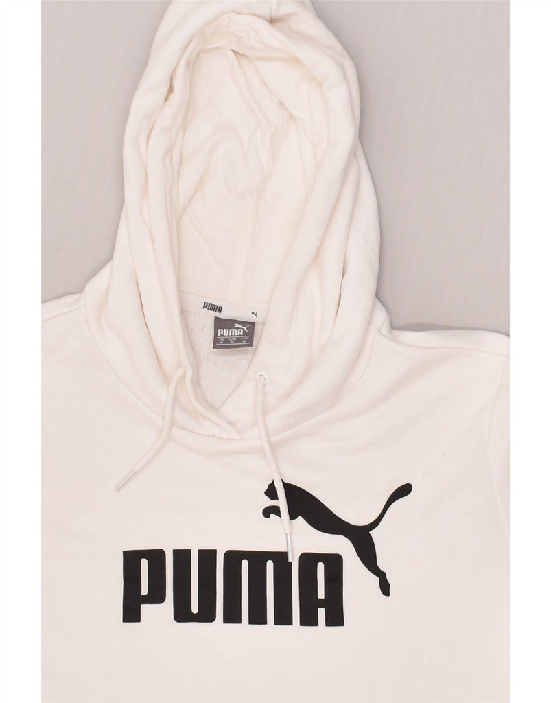 PUMA Womens Graphic Hoodie Jumper UK 14 Medium White Cotton | Vintage Puma | Thrift | Second-Hand Puma | Used Clothing | Messina Hembry 