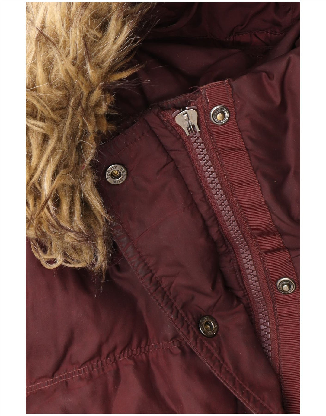 Tommy Hilfiger Womens Hooded Padded Jacket UK 10 Small Burgundy Polyester