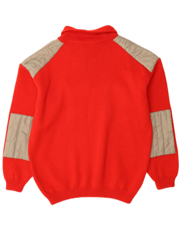 Volkl Mens Zip Neck Jumper Sweater IT 52 Large Red Colourblock Wool