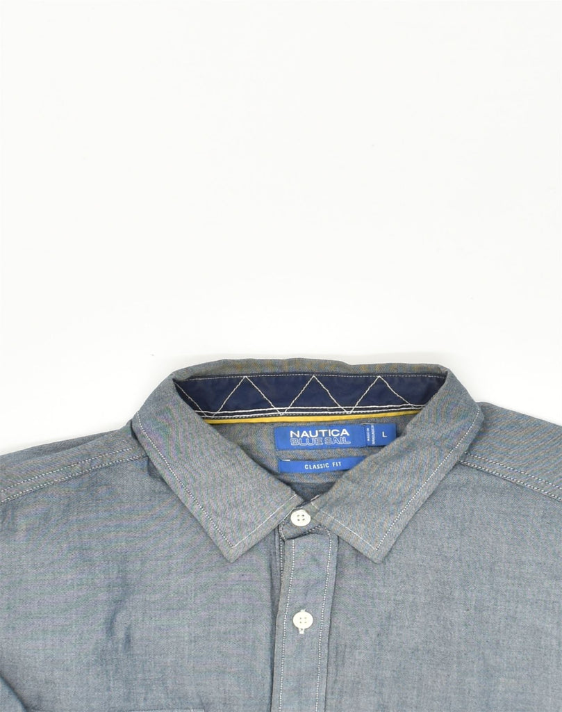 NAUTICA Mens Graphic Classic Fit Shirt Large Grey Cotton | Vintage Nautica | Thrift | Second-Hand Nautica | Used Clothing | Messina Hembry 