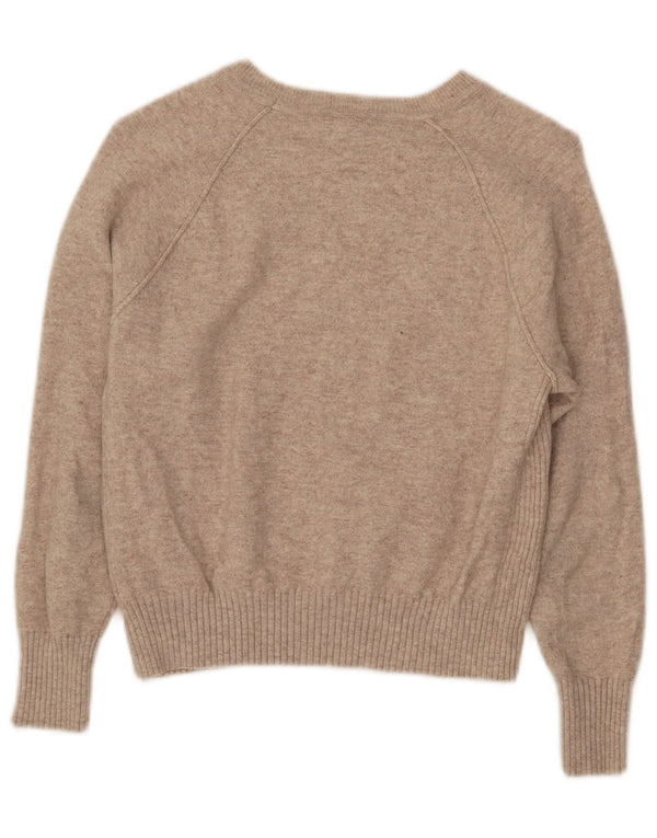 Reiss Womens Crop Boat Neck Jumper Sweater UK 12 Medium Beige Flecked Wool